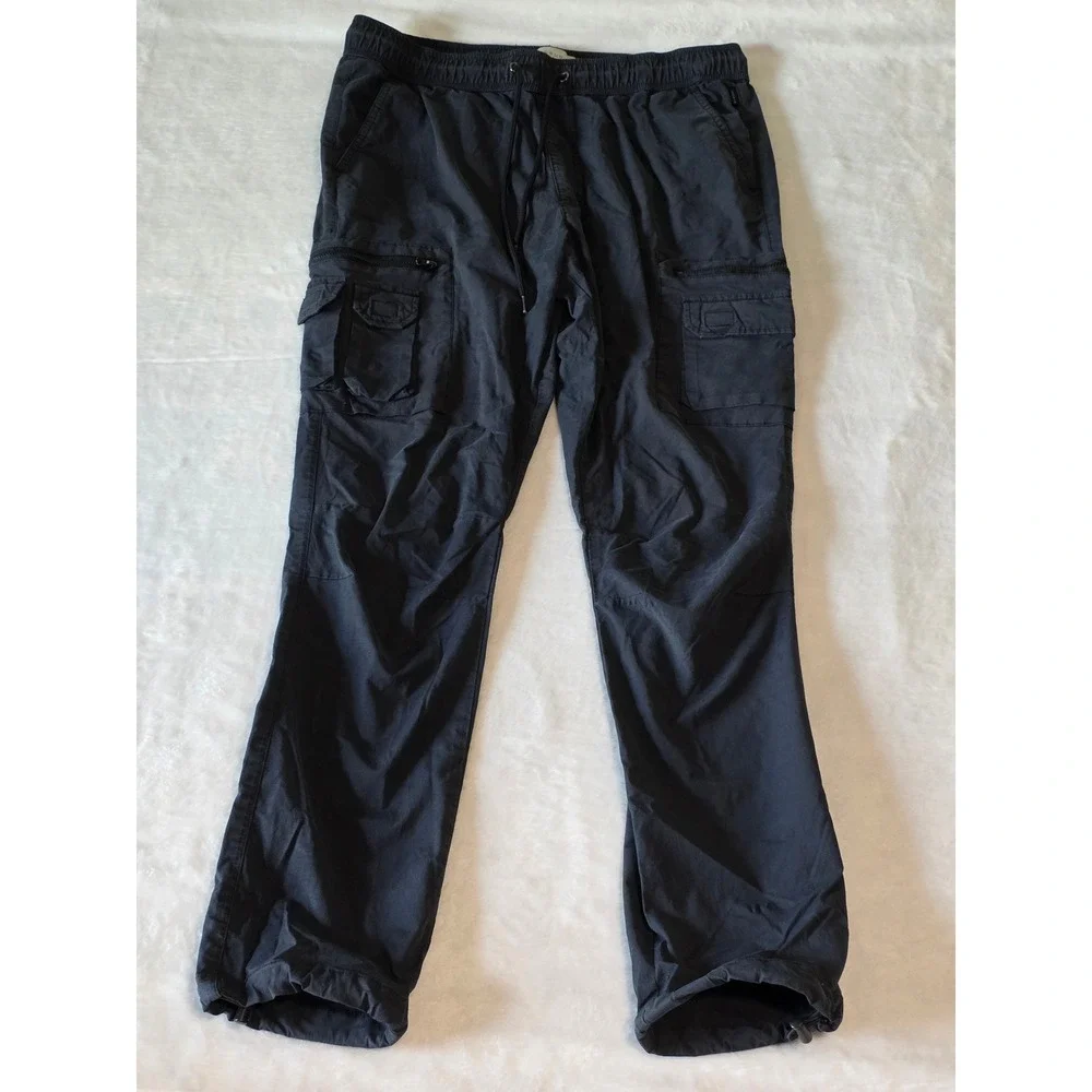 PacSun Mens Slim Fit Cargo Pants Black Gray Elastic Waist Drawstring Size Medium